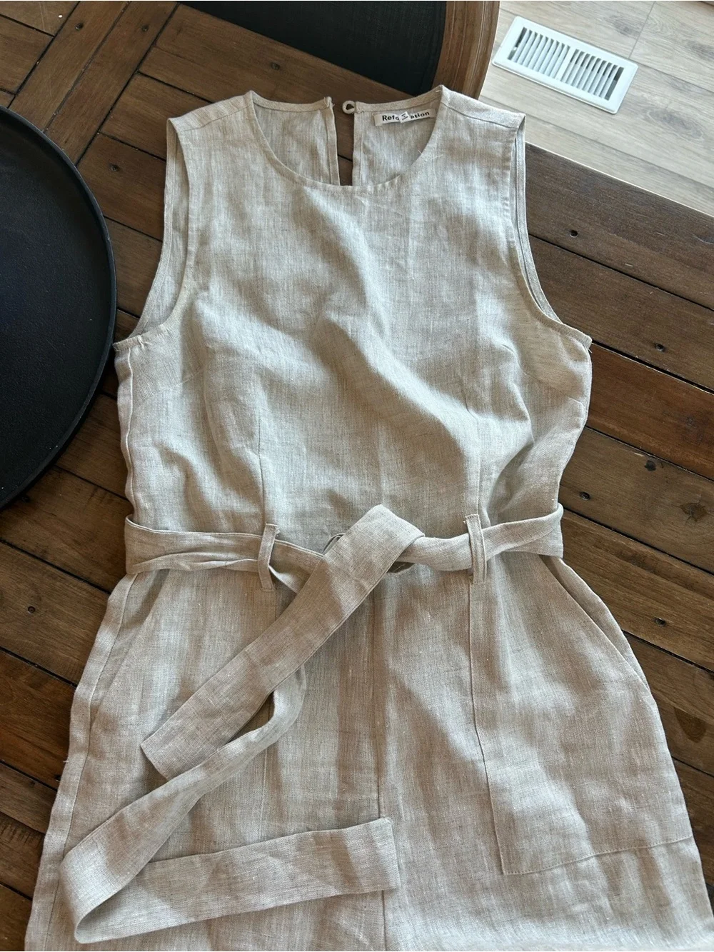 Reformation Naomi Linen Tan Belted Jumpsuit 6 Petite